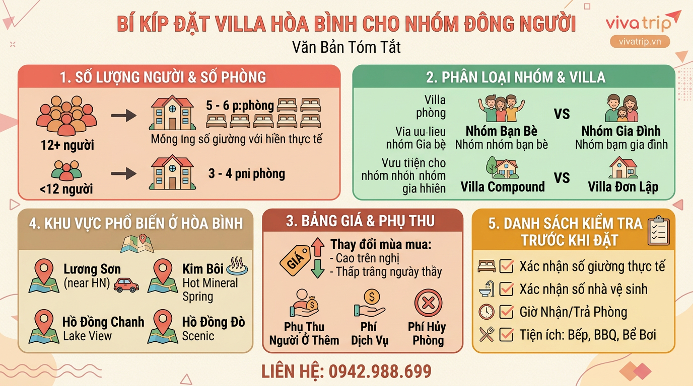 Kinh nghiệm thuê villa Hòa Bình cho nhóm 10–20 người