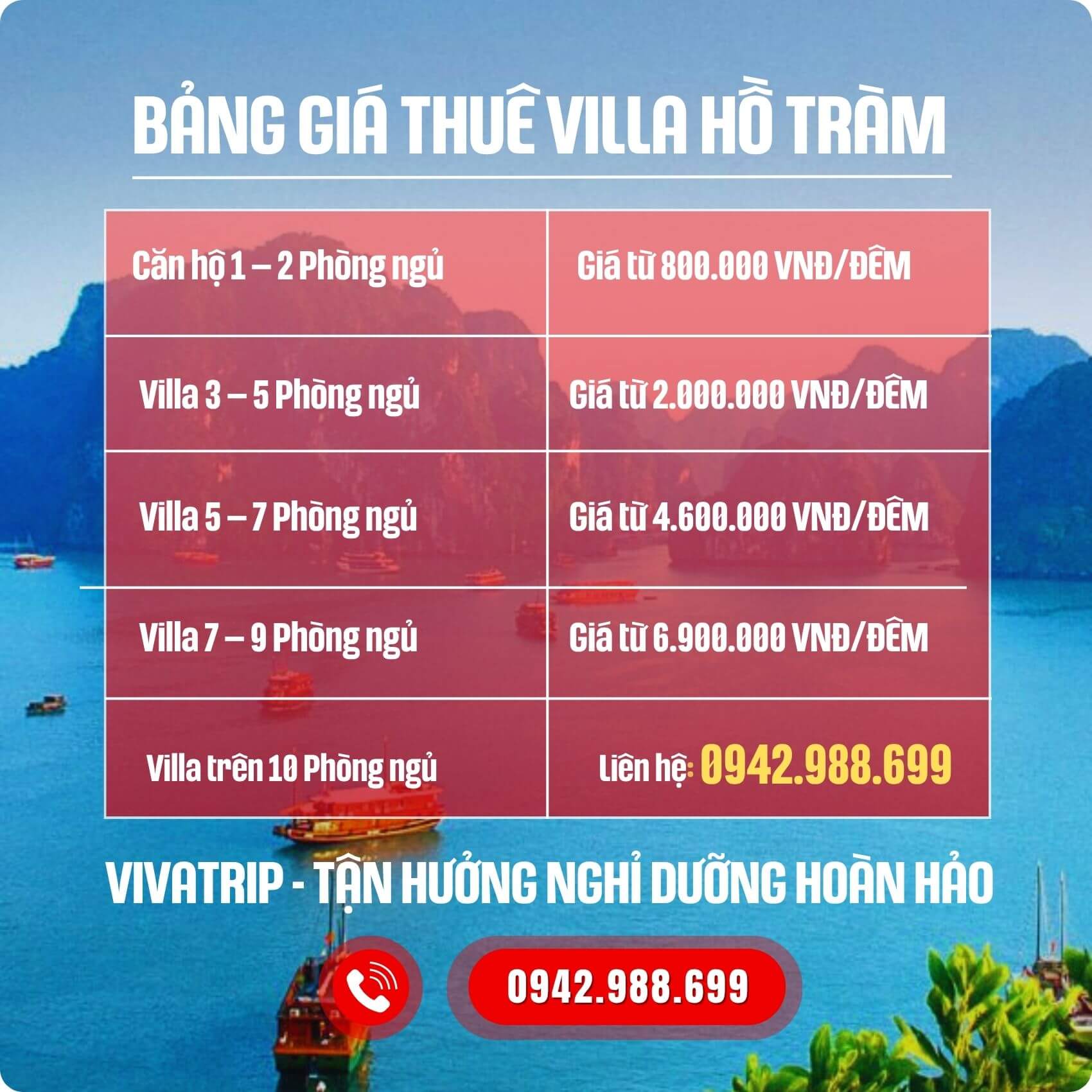 Bảng Giá Thuê Viila Hồ Tràm