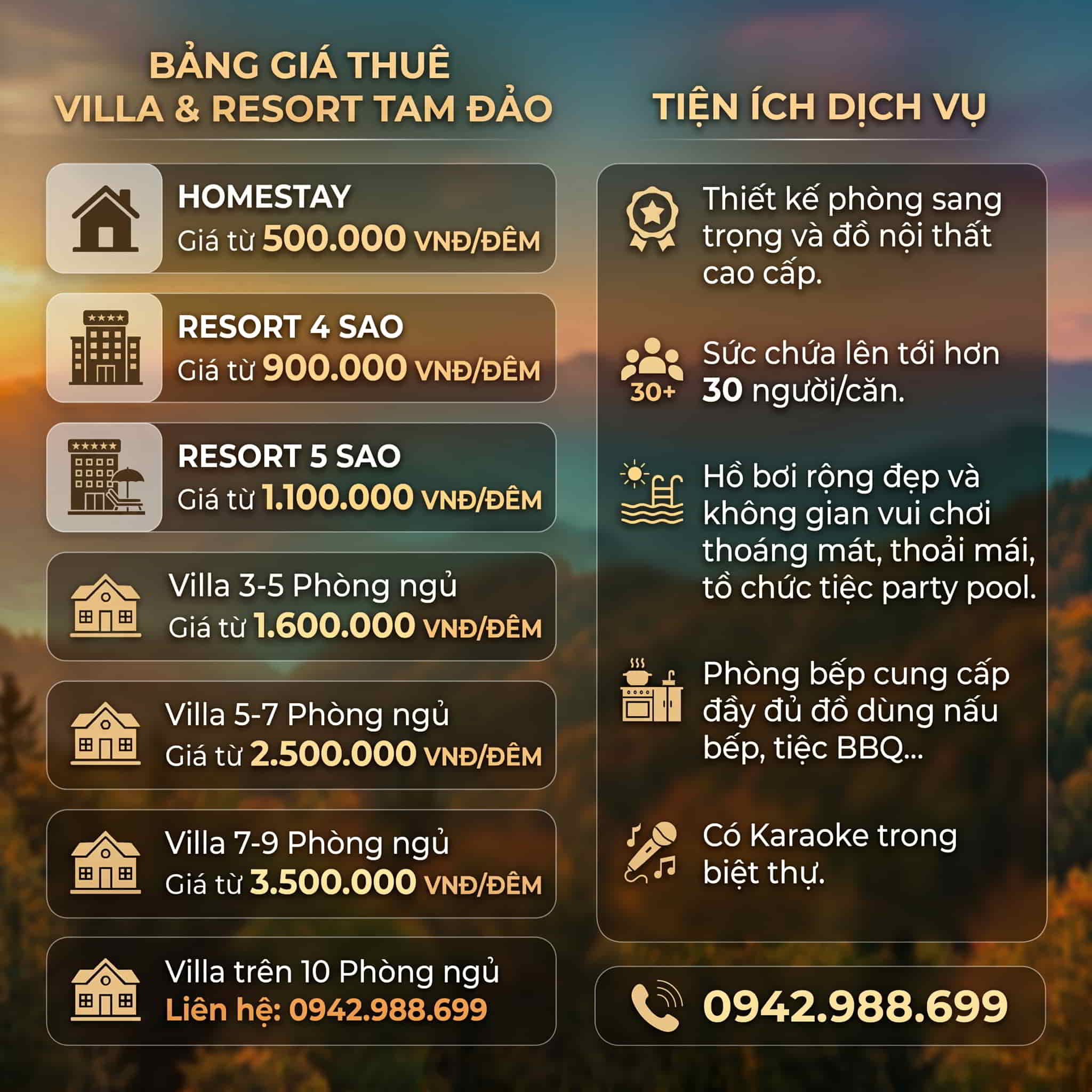 Bảng Giá Thuê Viila Tam Đảo
